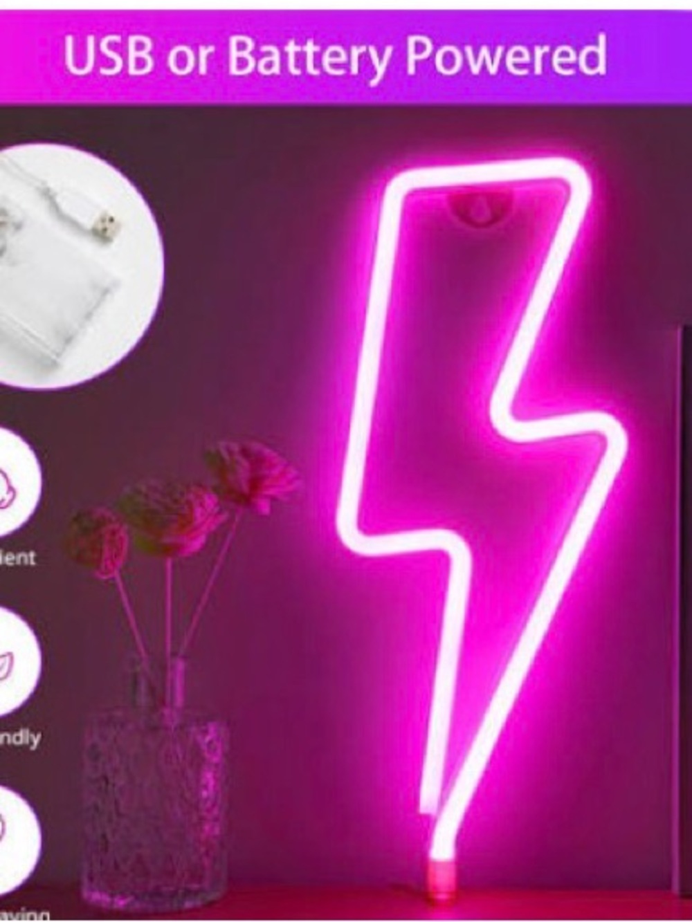 Pink Lightning Bolt Neon night Light sign Wall Decor design electric